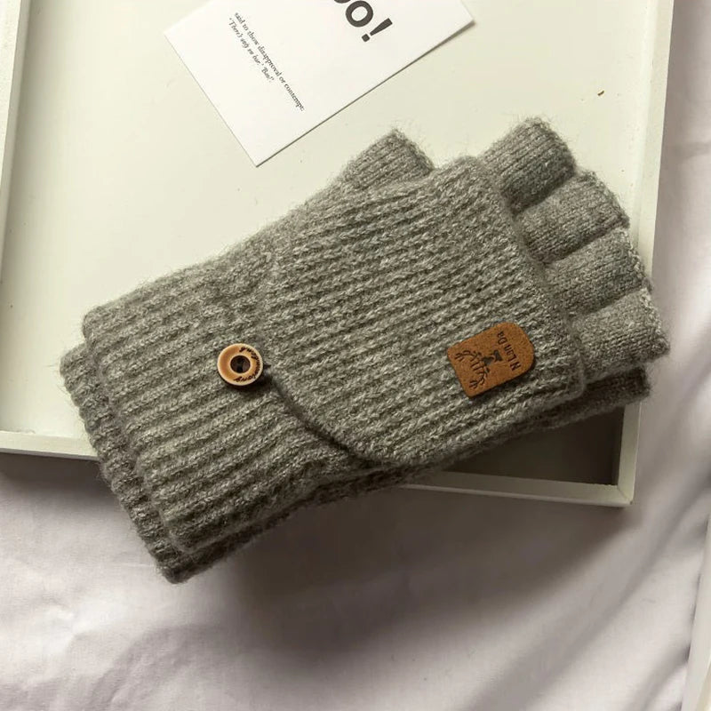 Knitted Fingerless Gloves Winter Thicken Warm Touch Screen Gloves for Men Women