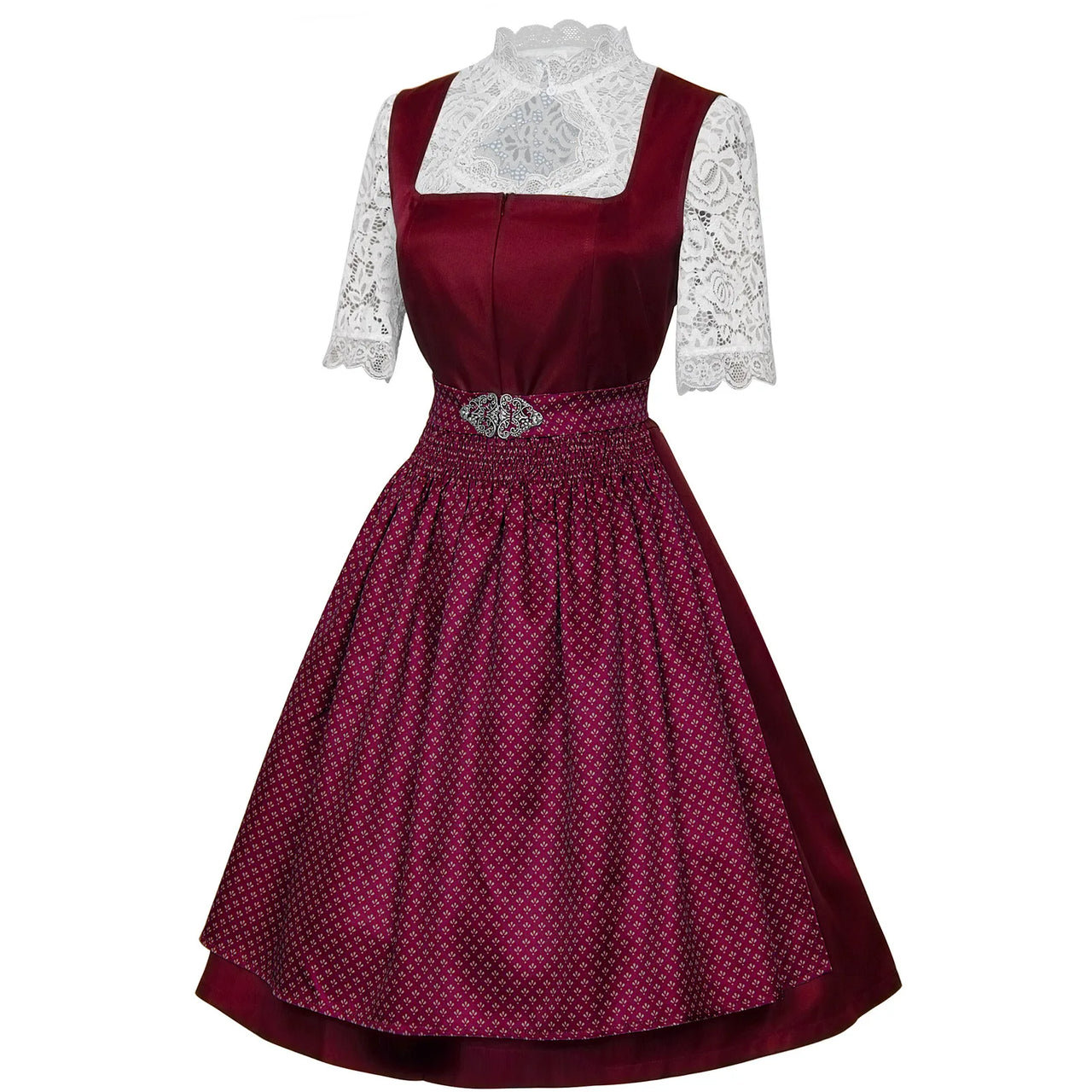 Women’s Elegant Dirndl Dress Set – Oktoberfest Bavarian Costume with Lace Blouse & Patterned Apron