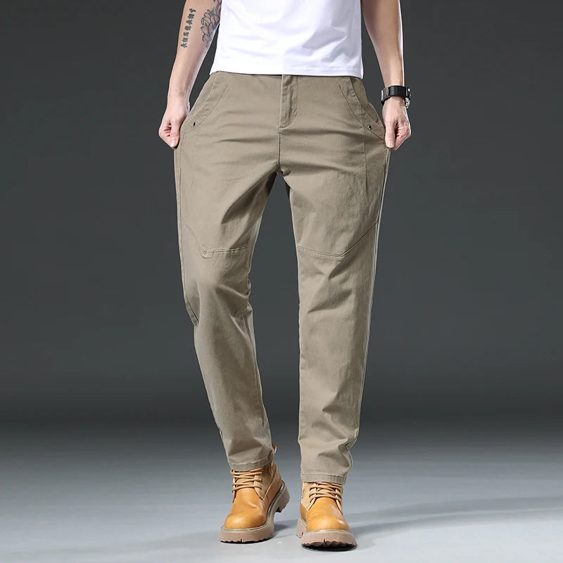 Cotton Cargo Trousers Men Outdoor Fit Straight Solid Color Sweatpants Man