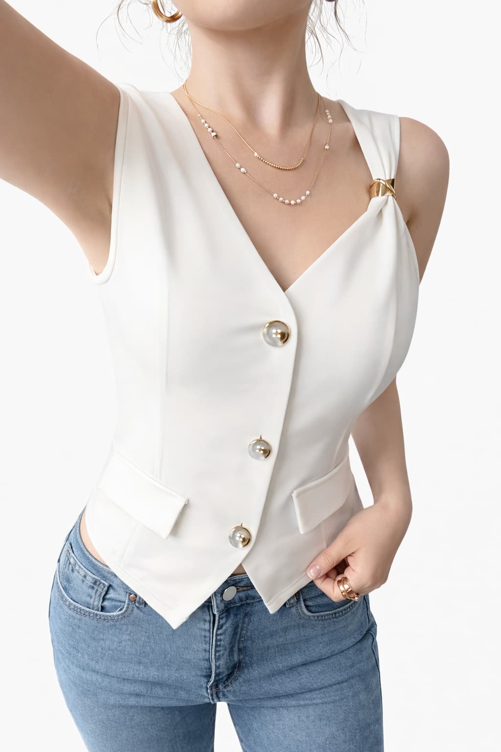 Women's Elegant Solid Color Waistcoat Vest, Sleeveless V-Neck Single Breasted Blazer Vest Top, Casual Office Work Waistcoat Jacket