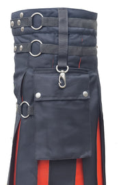 Black Utility Kilt with Color Pleats | Hybrid Kilt with Nylon Straps & Cargo Pockets | Handmade Scottish Modern Kilt for Men