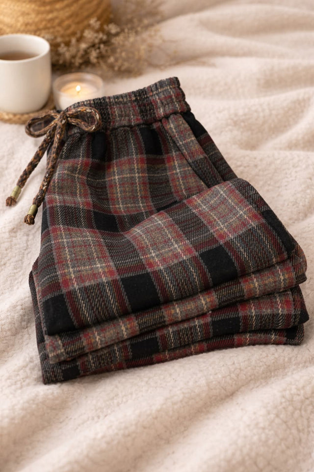 Women’s Tartan Plaid Lounge Pants, Soft Winter Pajama Bottoms with Elastic Waist and Drawstring