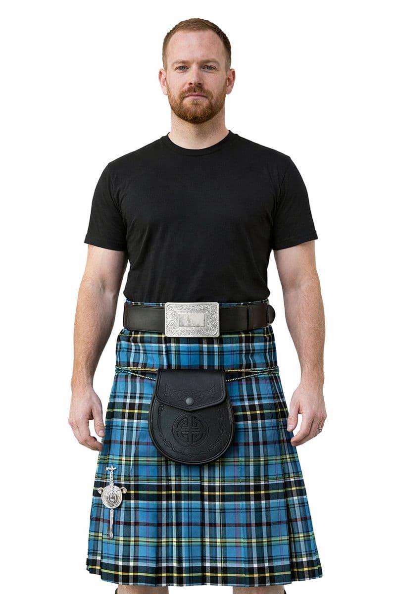 Thompson Blue Tartan Kilt 8 Yard Scottish Kilt Outfit with Belt, Buckle, Sporran & Pin