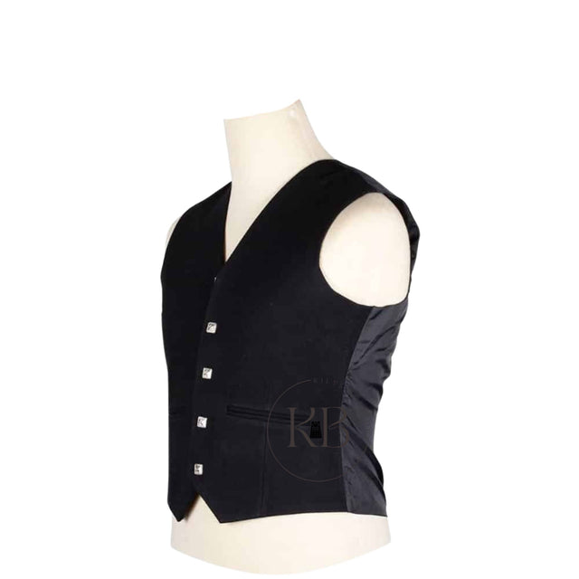 Argyle Five Buttons Black Vest Wool