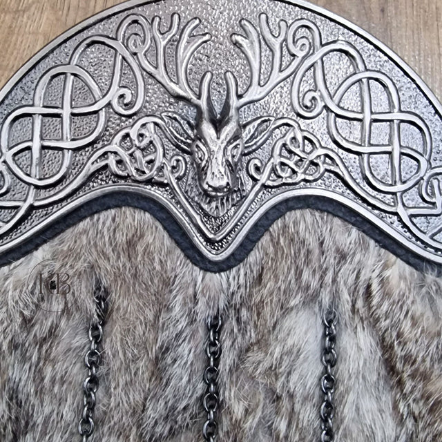 Antique Grey Full Dress Sporran Stag Cantle Rabbit-Fur Sporran 3 Tassels