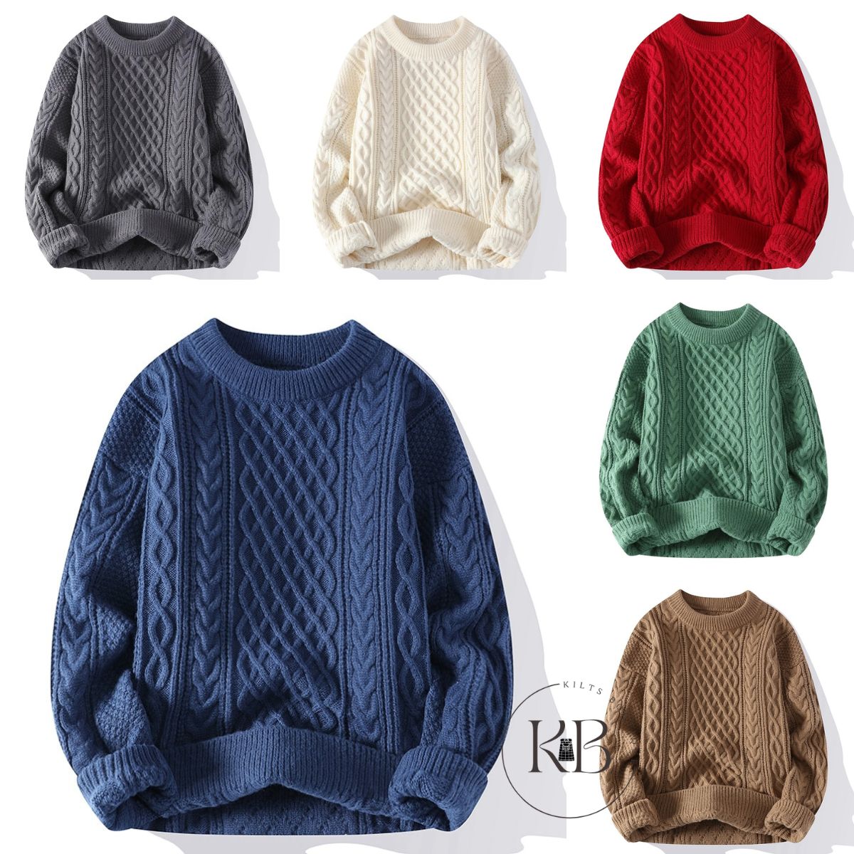 Multi Colour Vintage O Neck Solid Colour Men's Knitted Pullovers Loose Sweaters