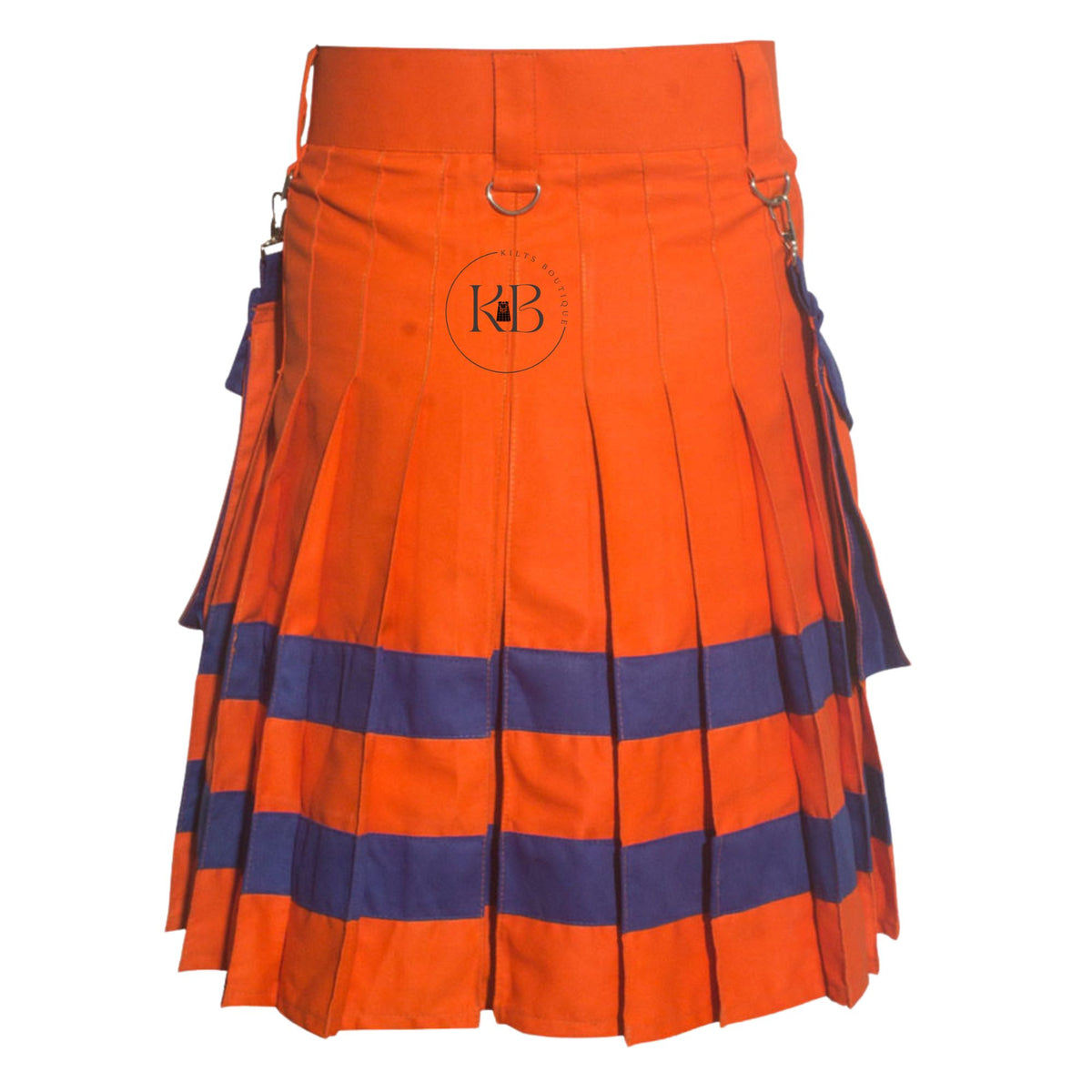 Firefighter Kilt Orange Traditional Men's Stylish Orange with Navy Blue Stripes Utility Kilt