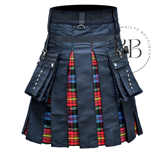 Black LGBT Tartan Utility Hybrid Kilt Pride Kilt Nylon Straps LGBT Black Cotton Kilt
