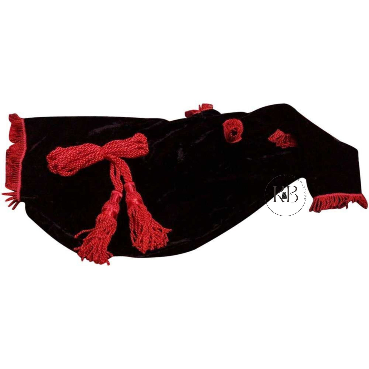 HIGHLAND BAGPIPE BAG COVER BLACK VELVET RED FRINGE/SCOTTISH BAGPIPES