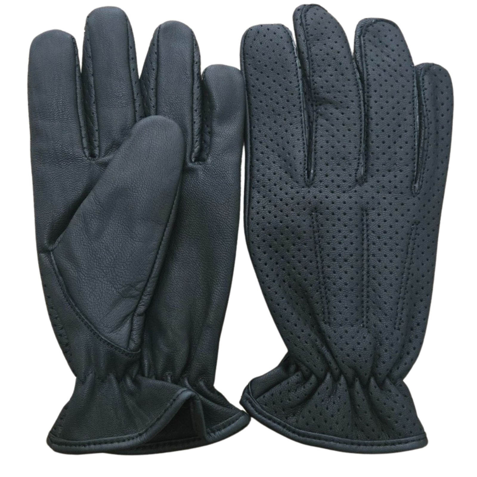 Unisex Black Perforated Leather Driving Gloves – Soft Touch, Breathable, All-Season Handwear