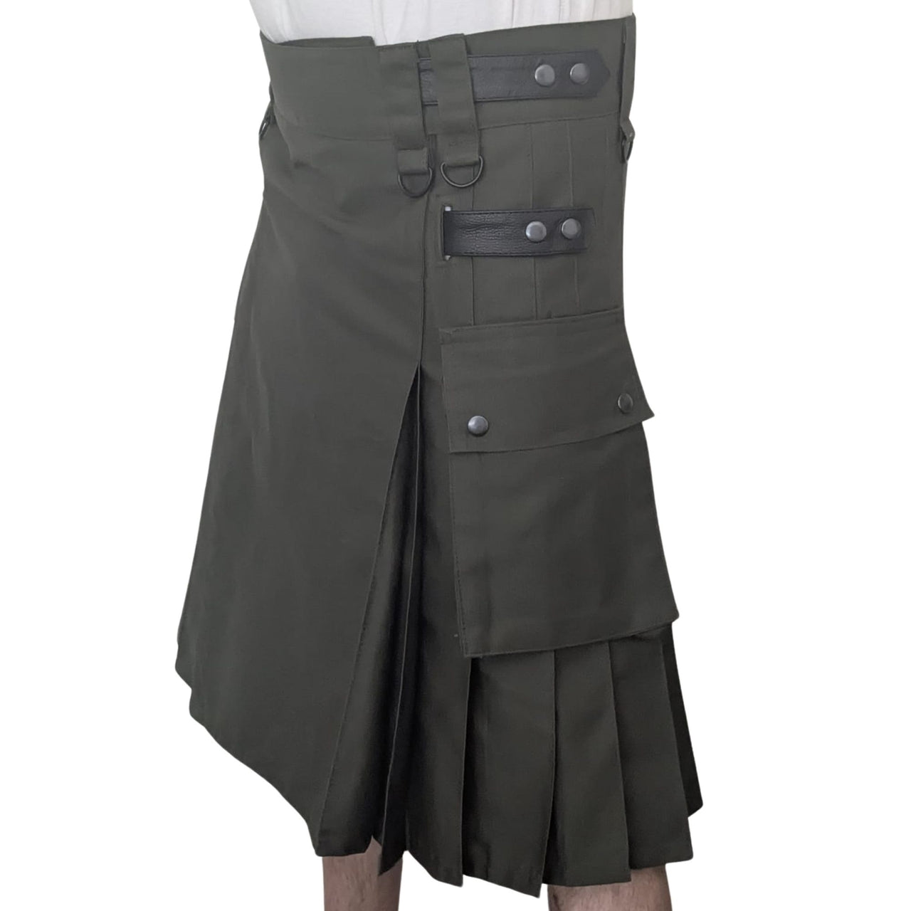 Men’s Utility Kilt – Army Green Cargo Pockets, Adjustable Straps & D-Rings, Pleated Work/Tactical Kilt