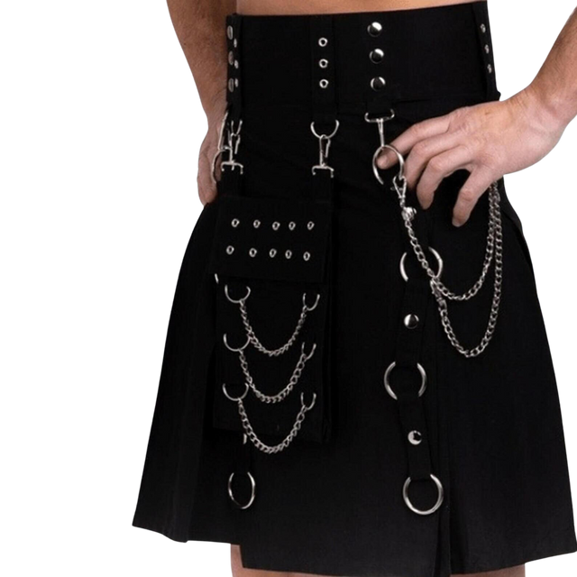 Black Modern Utility Kilt Scottish Gothic Wedding kilts for men's Fashion Kilt