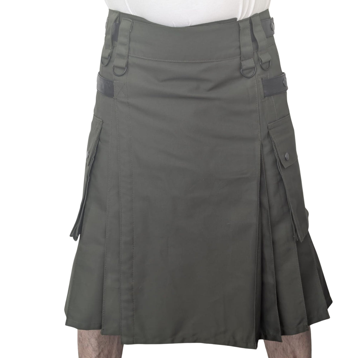 Men’s Utility Kilt – Army Green Cargo Pockets, Adjustable Straps & D-Rings, Pleated Work/Tactical Kilt