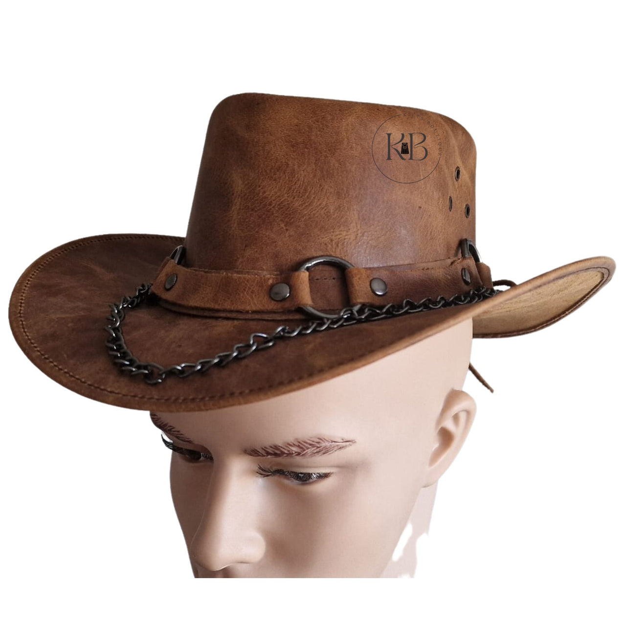 Western & Cowboy Brown Leather Top Hat | Steampunk Band Wear | Classic Biker Brown Leather Hat