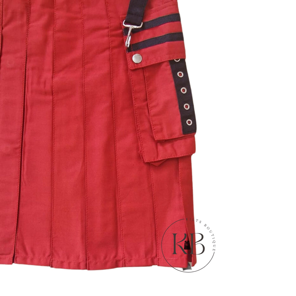 Red & Black Fashion Utility Kilt Detachable Apron Flap Pockets