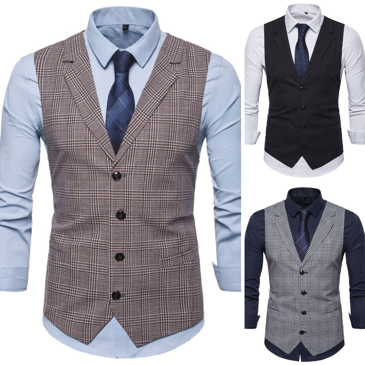 Men's Suit Vest Slim Fit Thin Plaid Men Waistcoat Tops