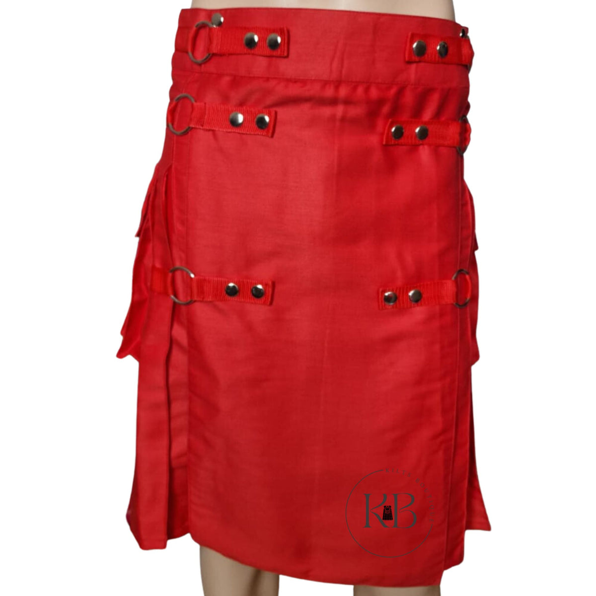 Men's Rainbow Red Cotton Hybrid Kilt Nylon Straps Scottish Utility Colorful Pleats Kilt - Pride Kilt