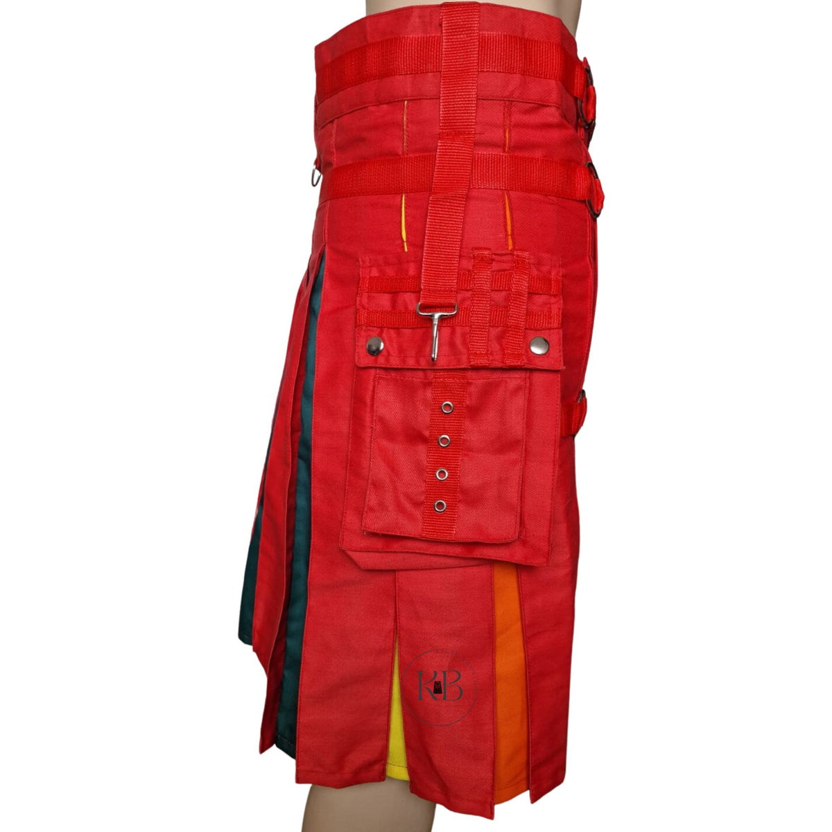 Men's Rainbow Red Cotton Hybrid Kilt Nylon Straps Scottish Utility Colorful Pleats Kilt - Pride Kilt