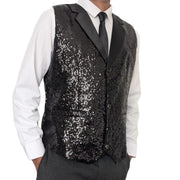 Men’s Black Sequin Waistcoat – Formal Party Vest with Satin Lapel for Wedding, Prom, Stage, Show