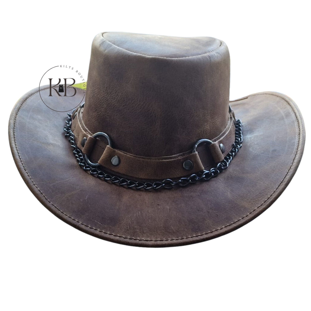Western & Cowboy Brown Leather Top Hat | Steampunk Band Wear | Classic Biker Brown Leather Hat