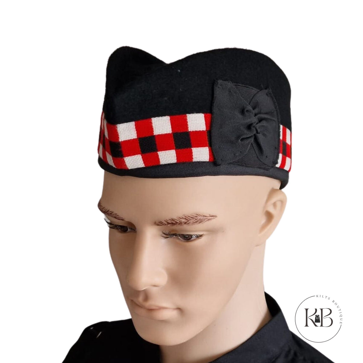Black, Red, White Diced Scottish Highland Wear Acrylic Wool Traditional  Tartan Glengarry Cap / Hat