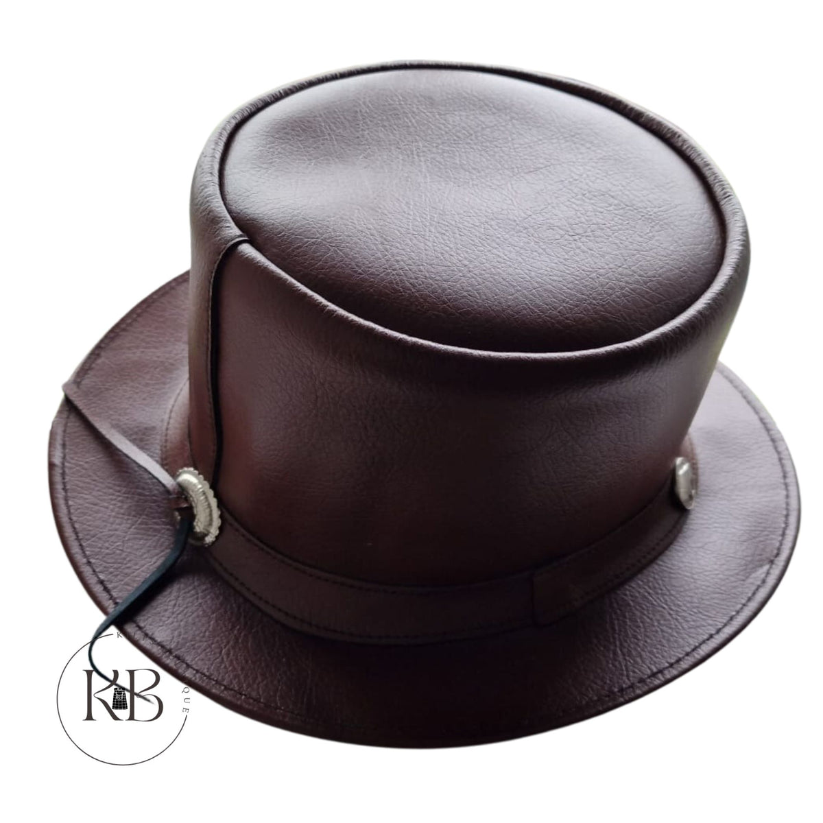 Burgundy El Dorado Steampunk Deadman Leather Top Hat w/ Buffalo Rider Bull Studs