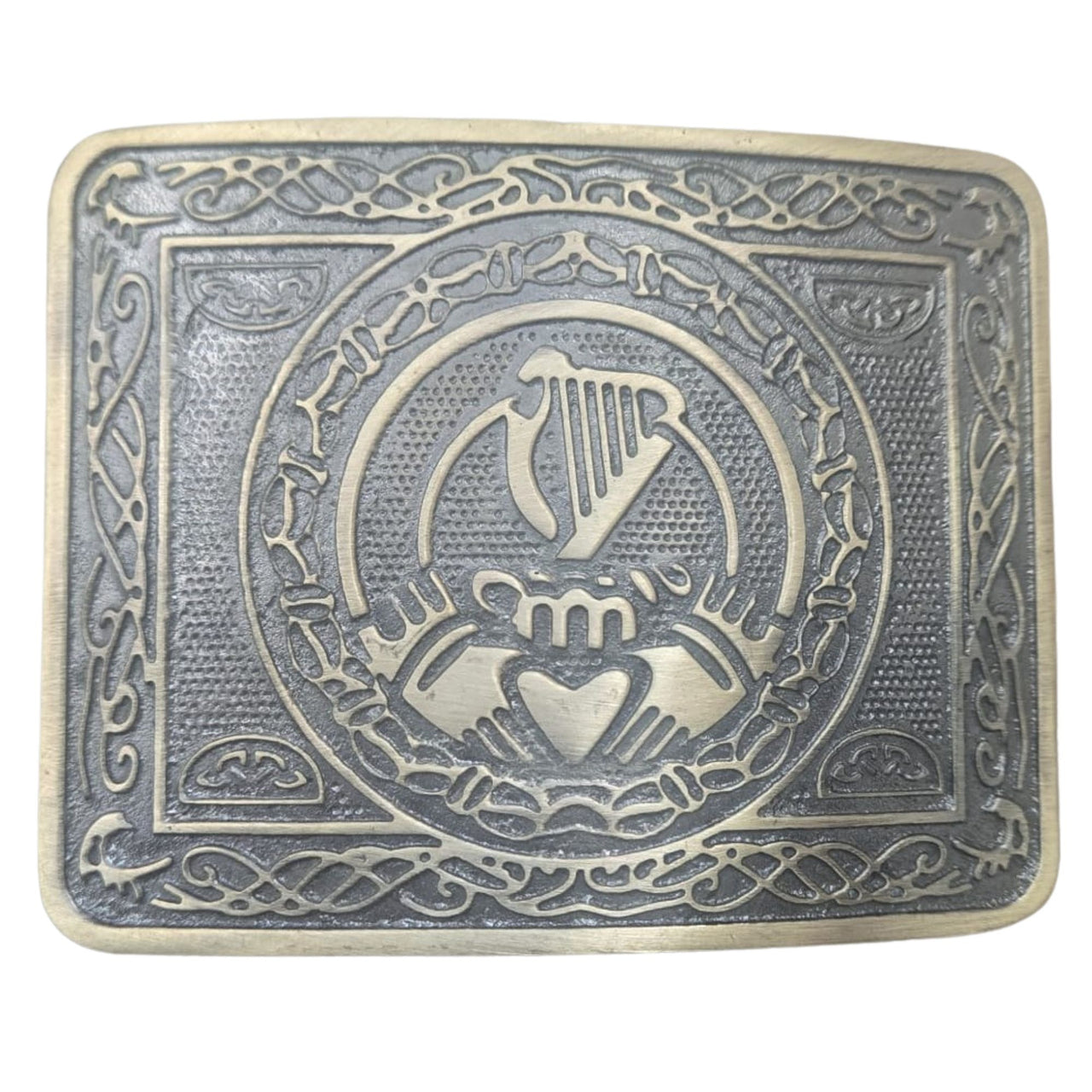 Traditional Irish Harp Claddagh Kilt Belt Buckle, Antique Brass Finish