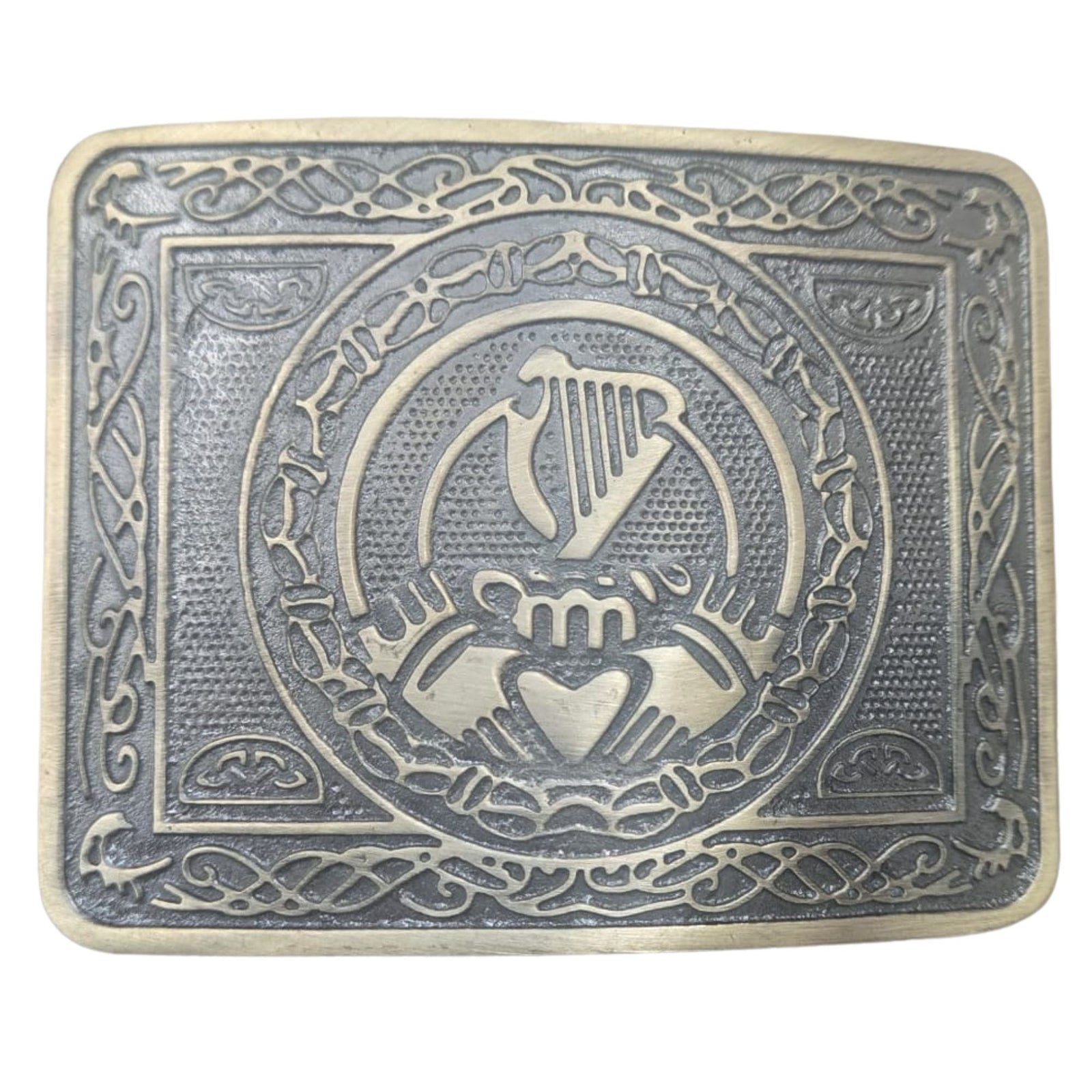 Traditional Irish Harp Claddagh Kilt Belt Buckle, Antique Brass Finish
