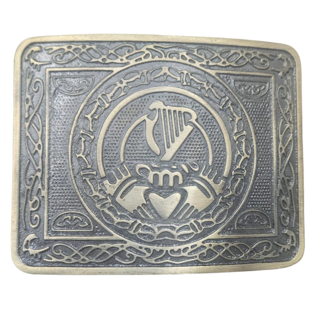 Traditional Irish Harp Claddagh Kilt Belt Buckle, Antique Brass Finish