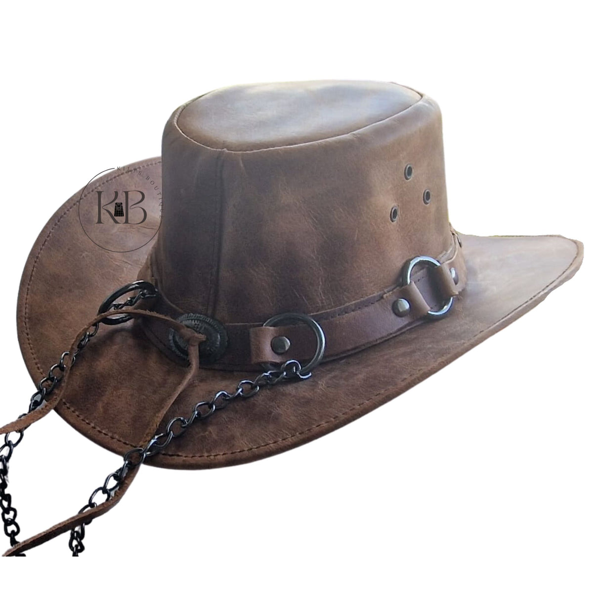 Western & Cowboy Brown Leather Top Hat | Steampunk Band Wear | Classic Biker Brown Leather Hat