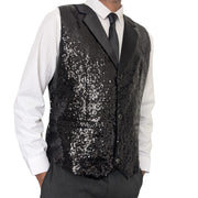 Men’s Black Sequin Waistcoat – Formal Party Vest with Satin Lapel for Wedding, Prom, Stage, Show