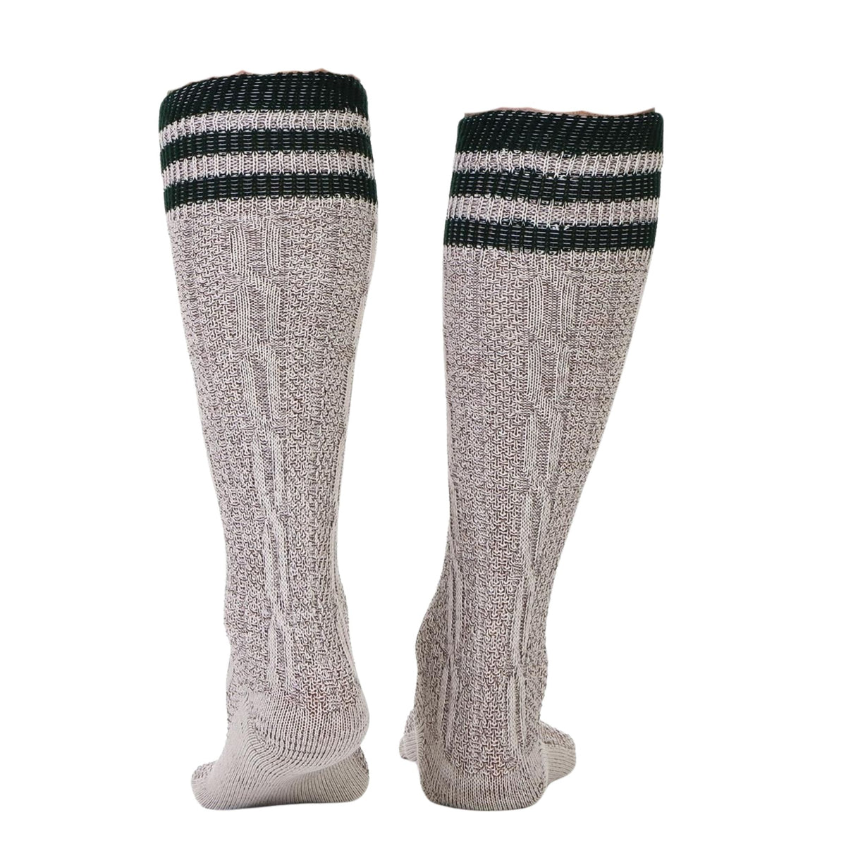 Bavarian Knee-High Cotton Socks – Oatmeal Marl, Green Stripe Cuff