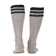 Bavarian Knee-High Cotton Socks – Oatmeal Marl, Green Stripe Cuff
