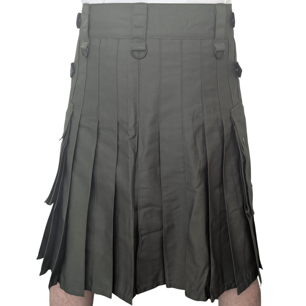 Men’s Utility Kilt – Army Green Cargo Pockets, Adjustable Straps & D-Rings, Pleated Work/Tactical Kilt