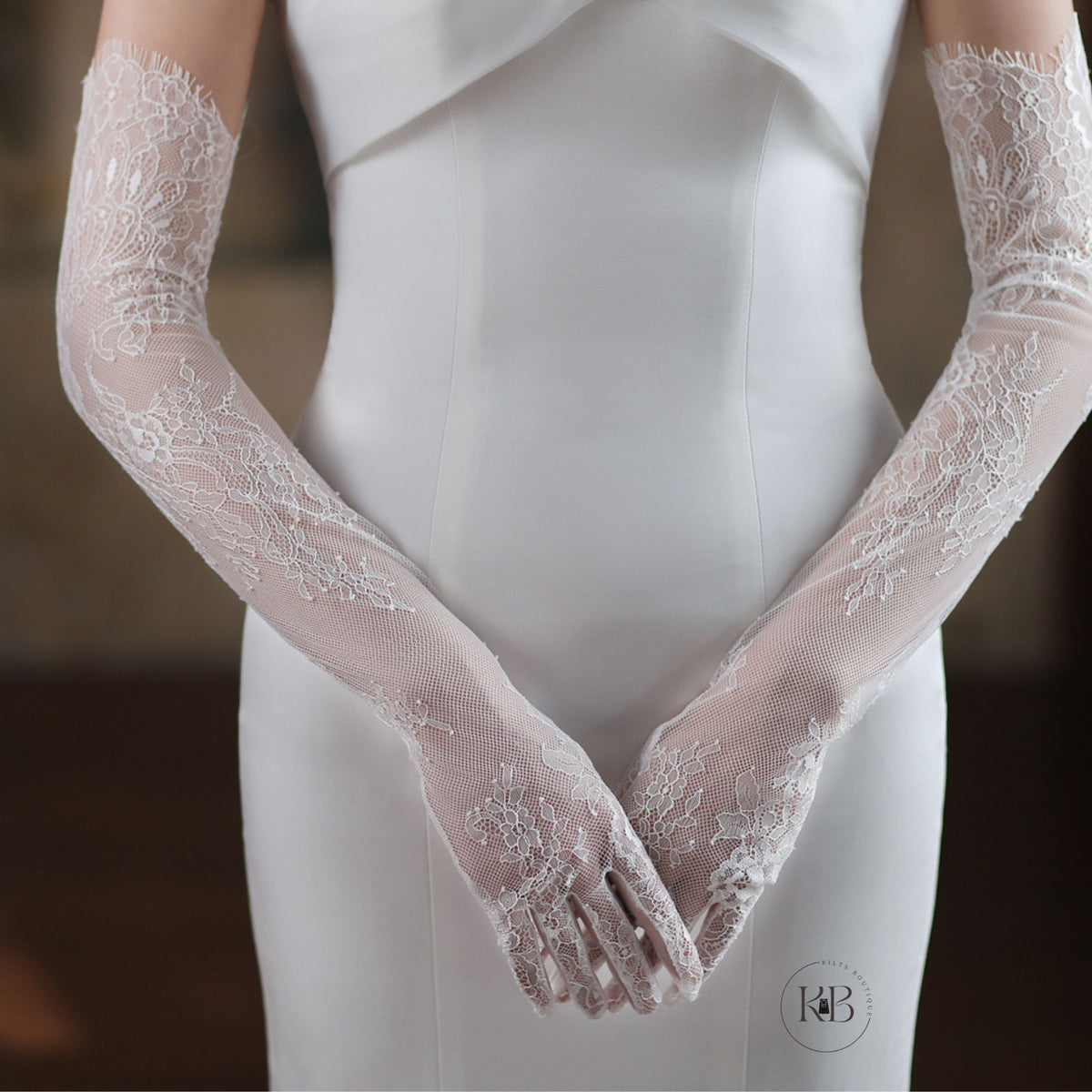 White Bridal Gloves Lace Hollow Tulle Gloves Full Finger Women
