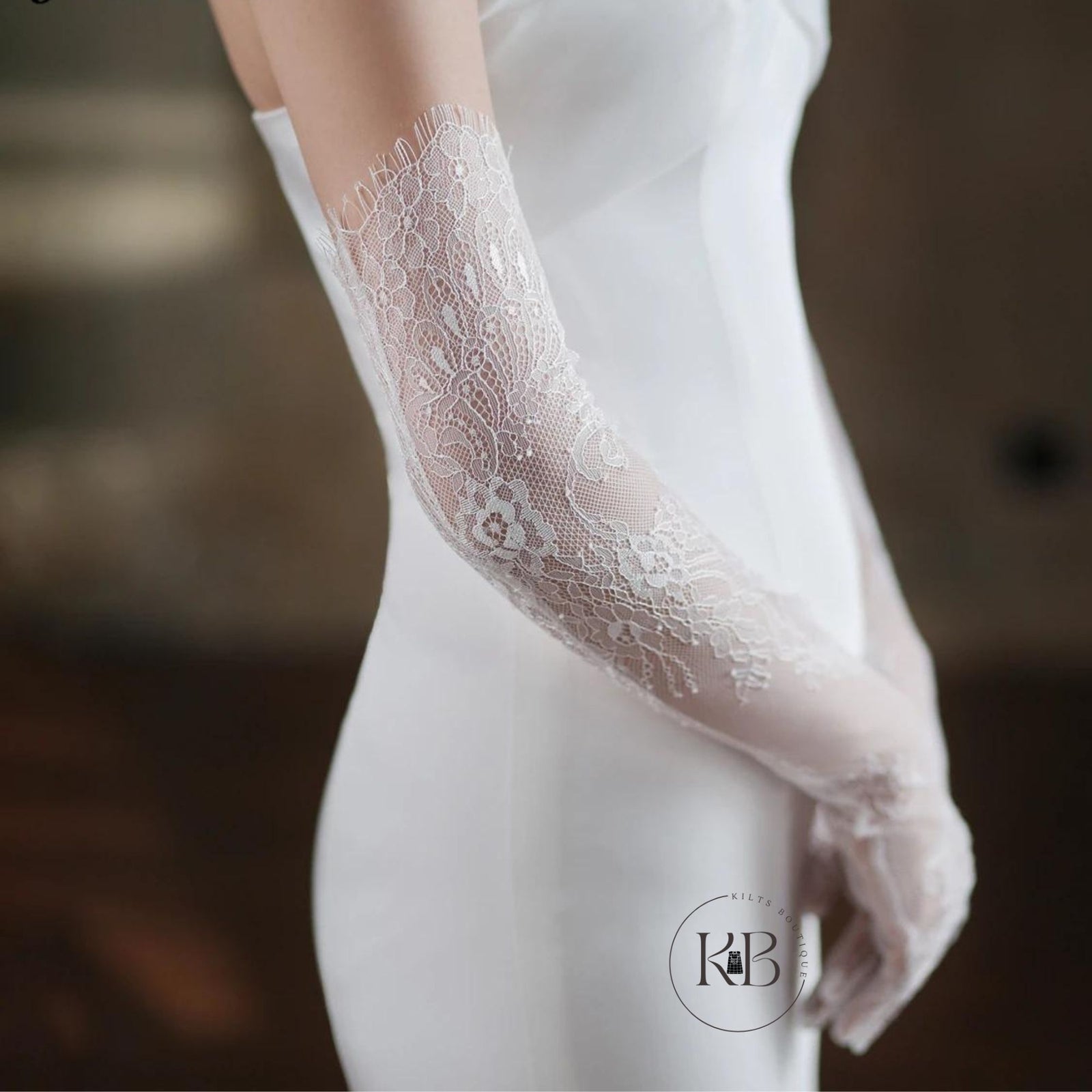 White Bridal Gloves Lace Hollow Tulle Gloves Full Finger Women
