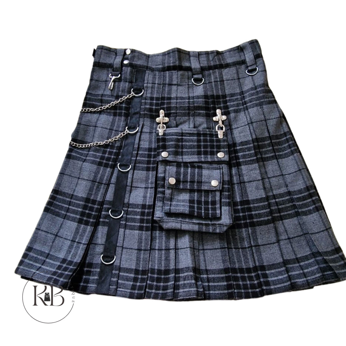 Highland Grey Gothic Kilt Detachable Pockets Modern Gothic Fashion Kilt Active Men