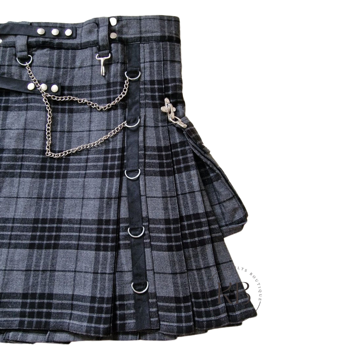 Highland Grey Gothic Kilt Detachable Pockets Modern Gothic Fashion Kilt Active Men