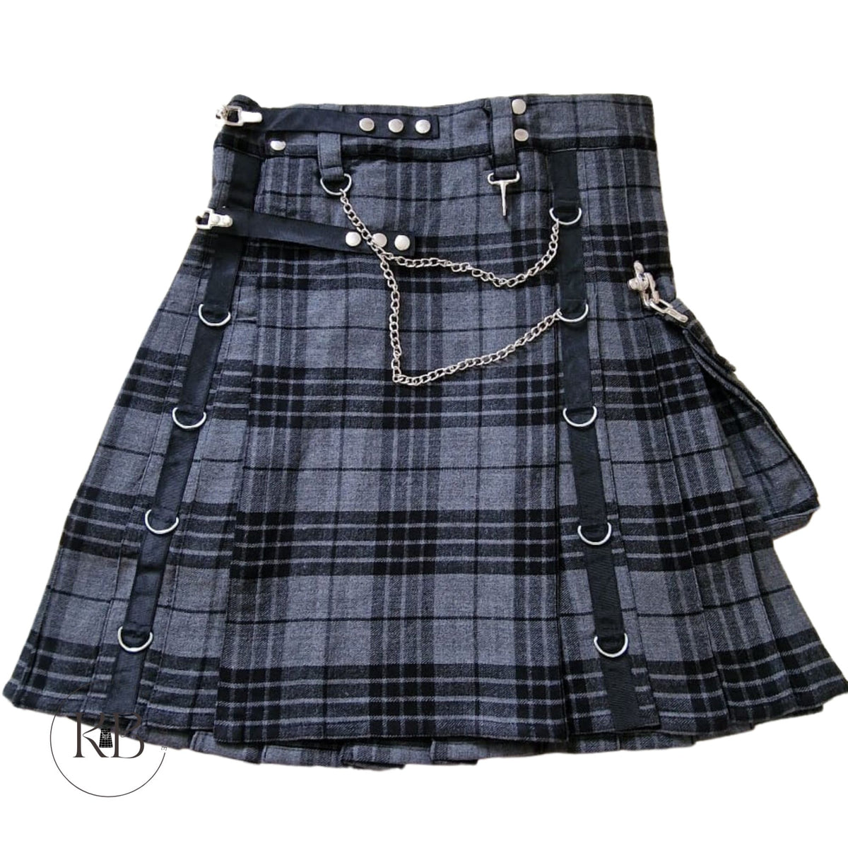 Highland Grey Gothic Kilt Detachable Pockets Modern Gothic Fashion Kilt Active Men