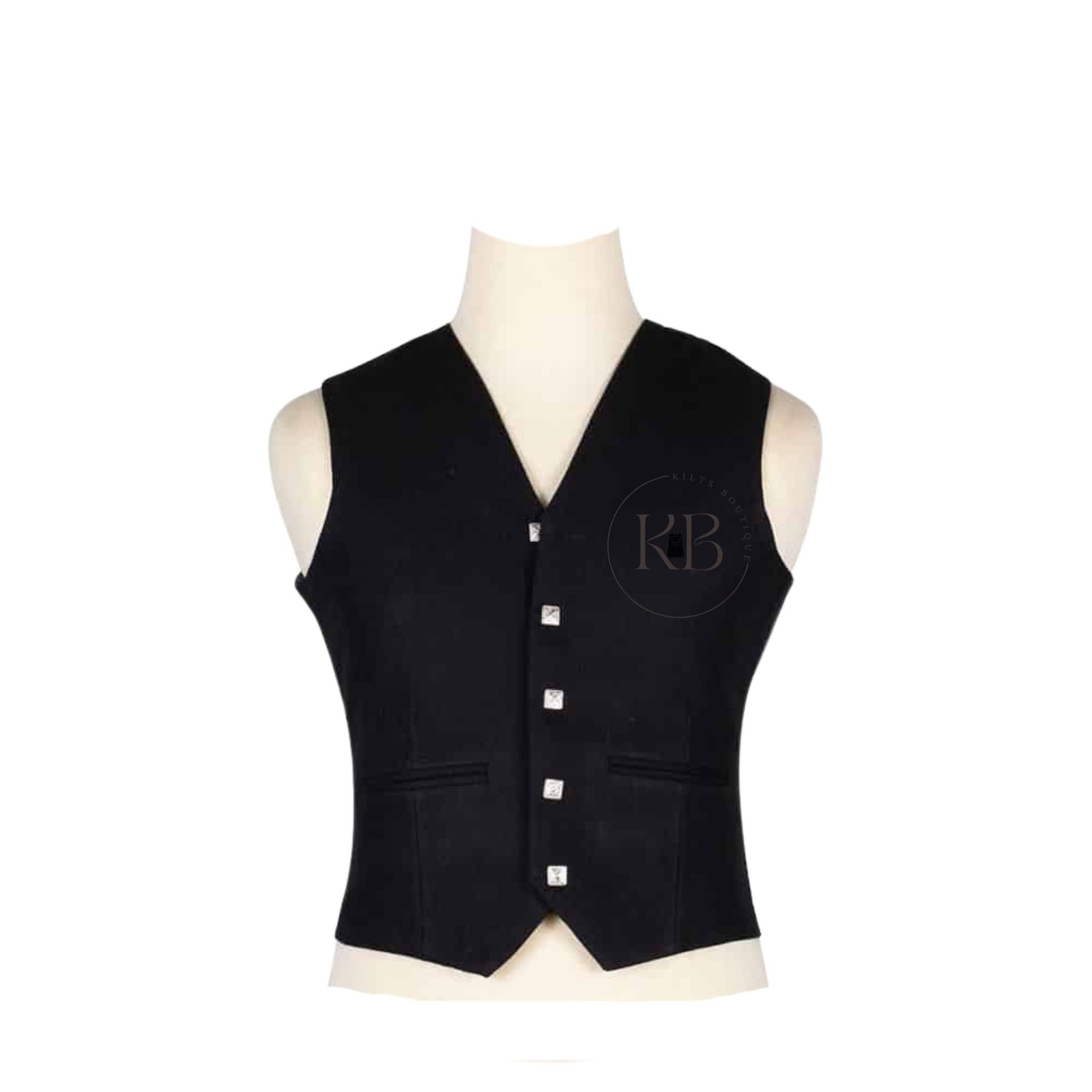 Argyle Five Buttons Black Vest Wool