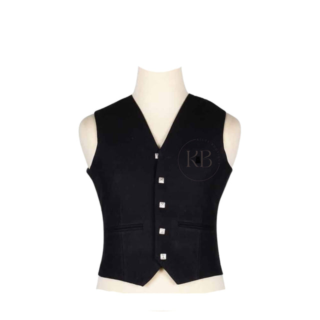 Argyle Five Buttons Black Vest Wool