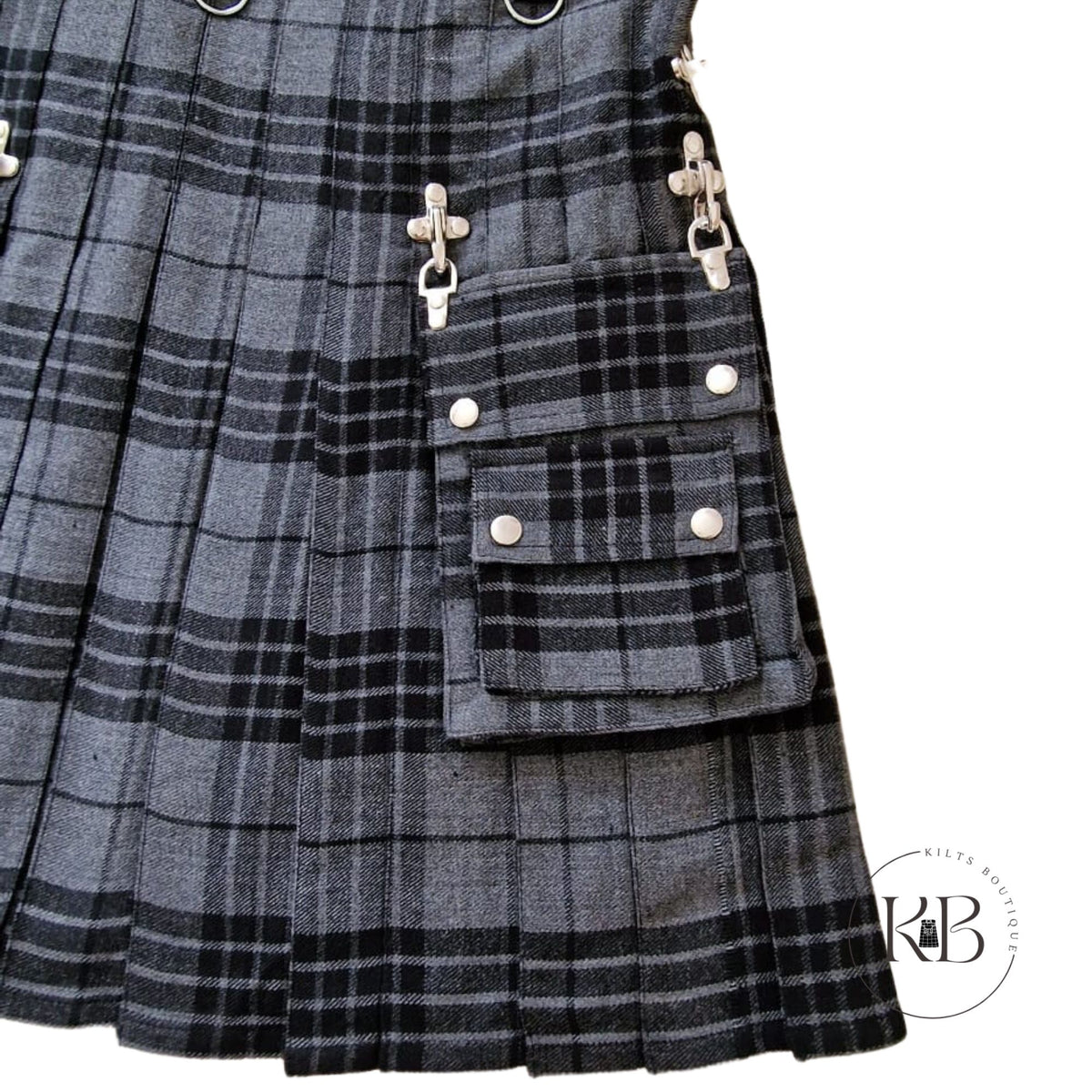 Highland Grey Gothic Kilt Detachable Pockets Modern Gothic Fashion Kilt Active Men