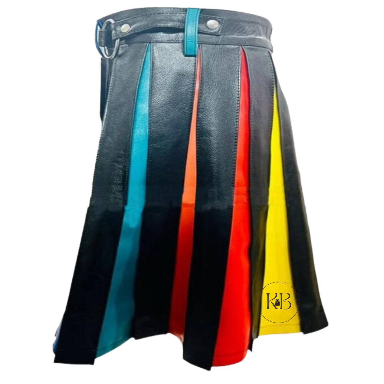 Unisex Pu Leather Rainbow Gladiator Kilt with Side Pocket
