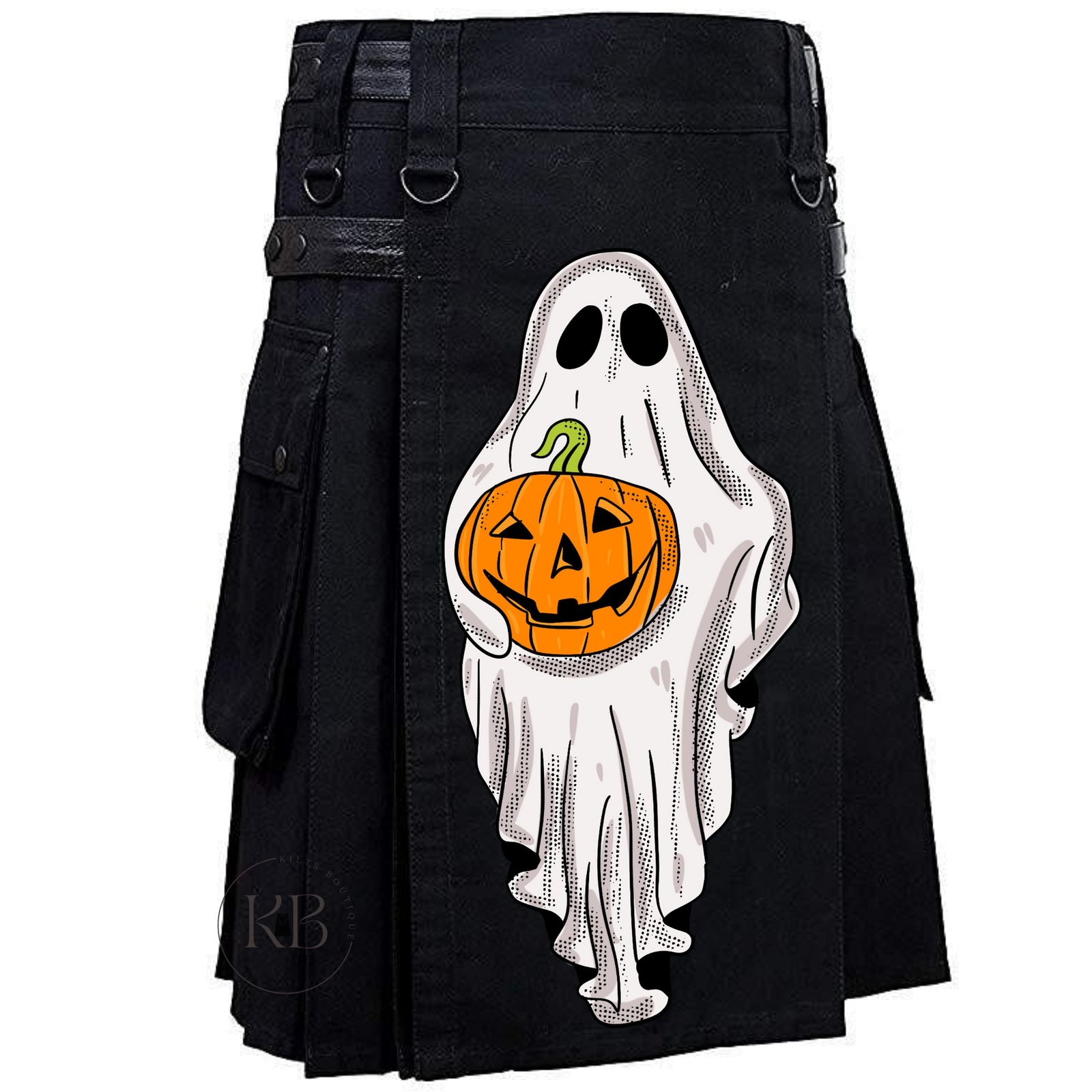Halloween Custom Made Scottish Utility Kilt Black Utility Kilt Leather Straps Fashion Active Sport Kilt