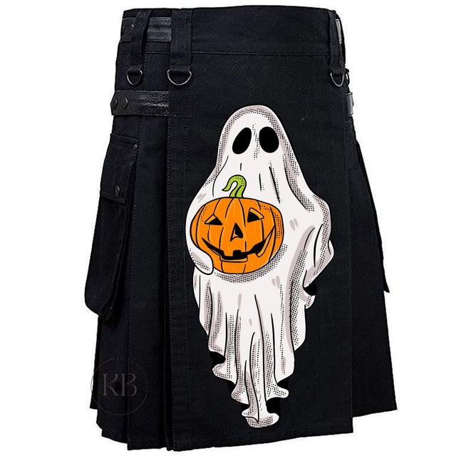 Halloween Custom Made Scottish Utility Kilt Black Utility Kilt Leather Straps Fashion Active Sport Kilt