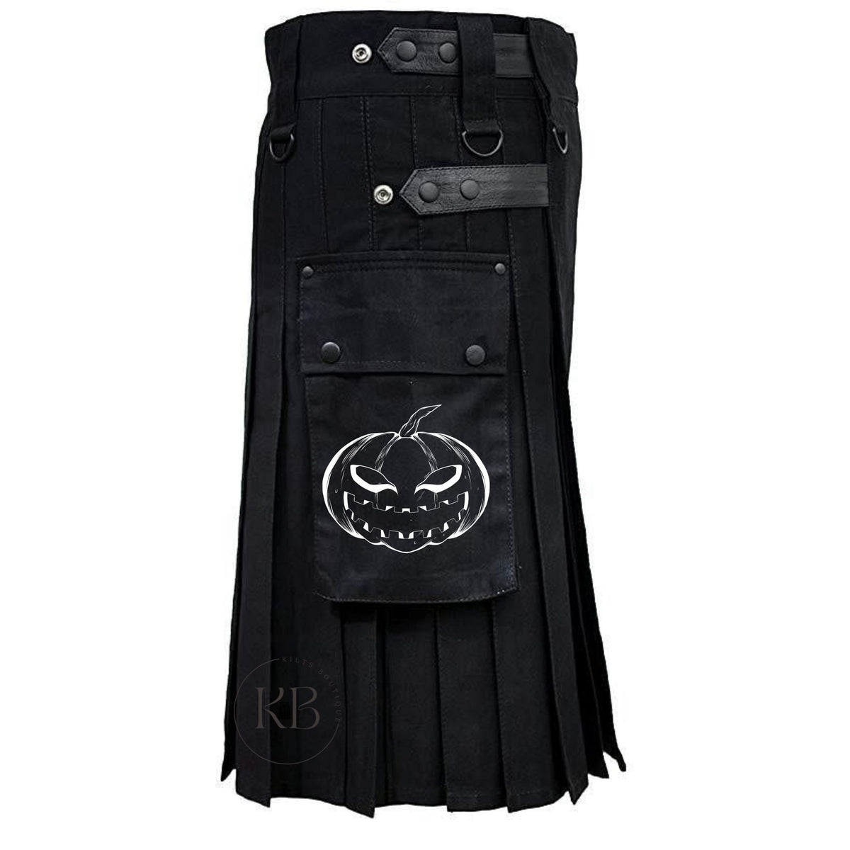Halloween Custom Made Scottish Utility Kilt Black Utility Kilt Leather Straps Fashion Active Sport Kilt