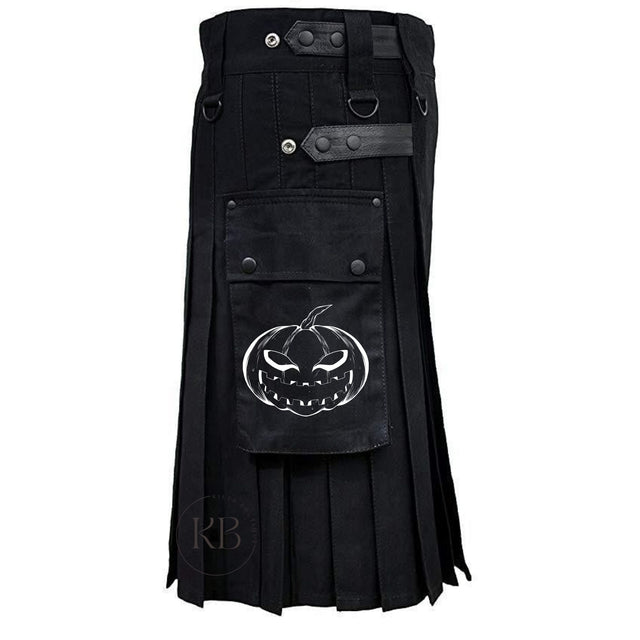 Halloween Custom Made Scottish Utility Kilt Black Utility Kilt Leather Straps Fashion Active Sport Kilt