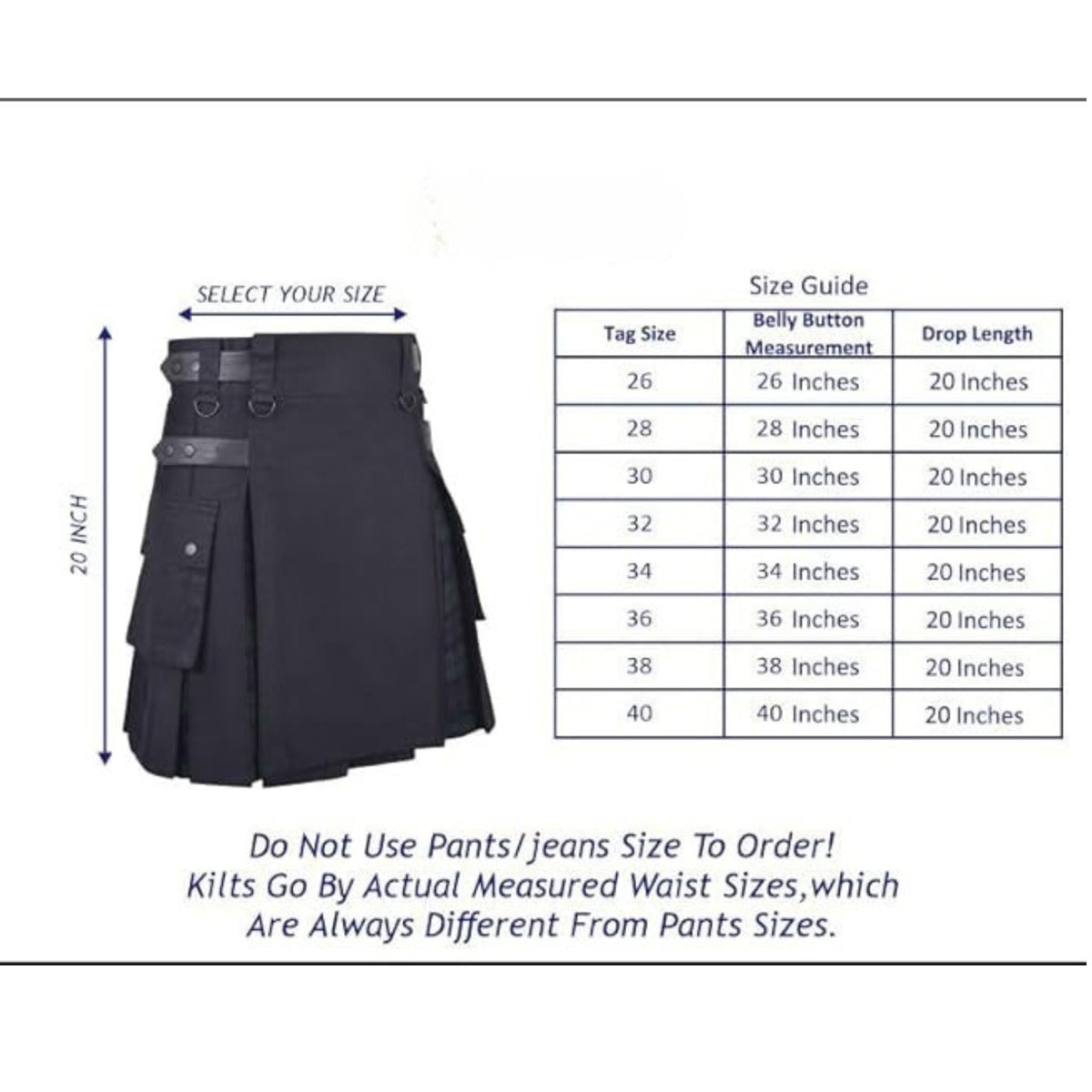 Women’s Hybrid  Black Watch Tartan Kilt Skirt – Adjustable Closure, Pleated, Durable Acrylic