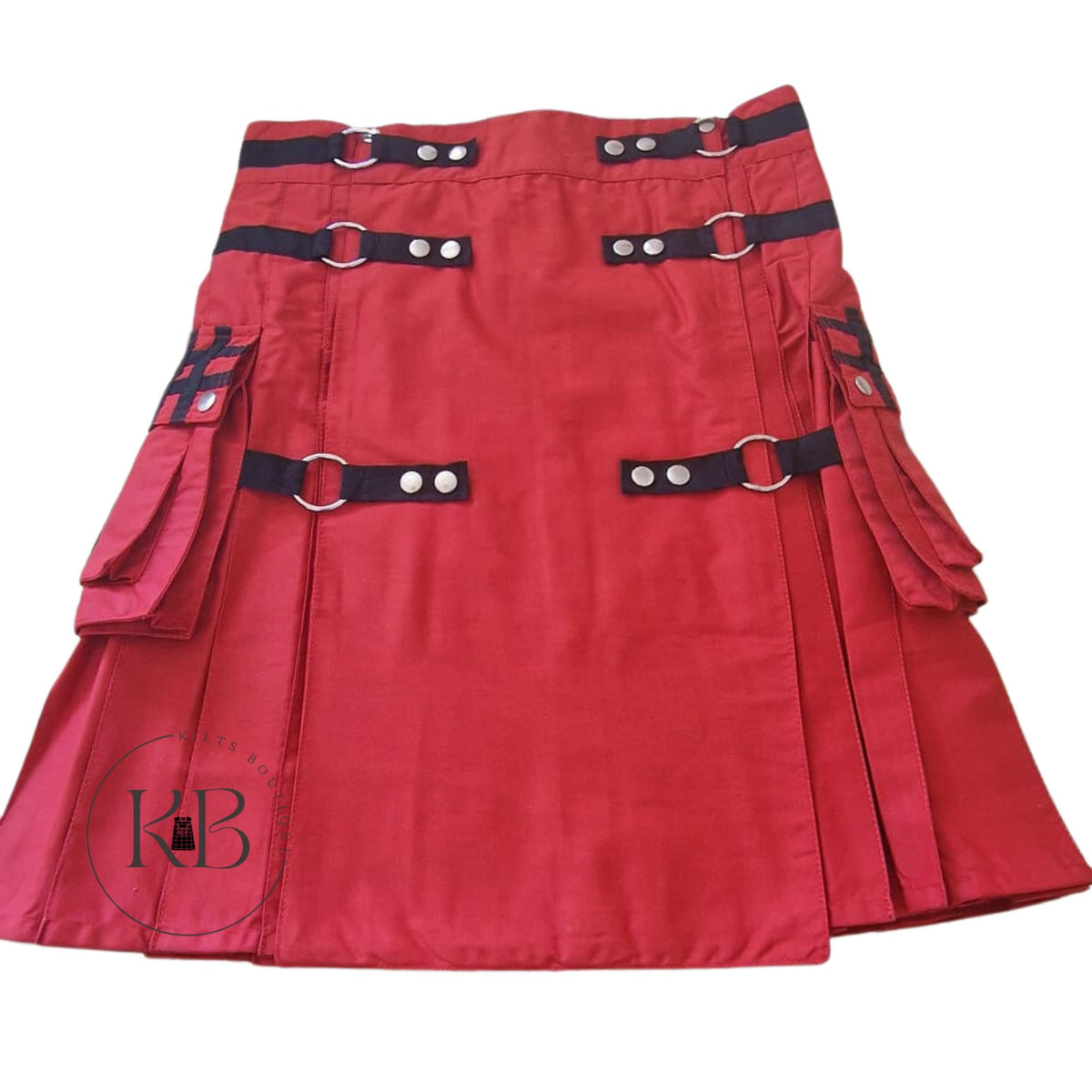 Red & Black Fashion Utility Kilt Detachable Apron Flap Pockets
