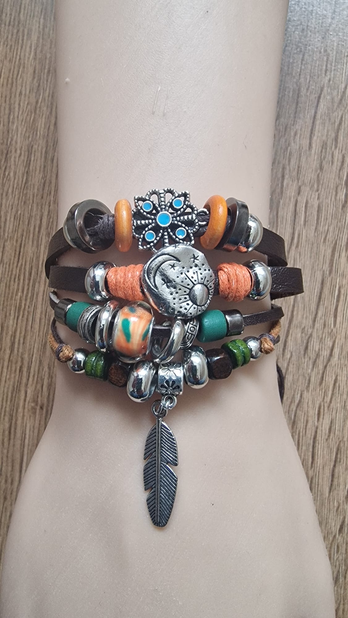 Vintage Gothic Punk Moon Star Metal Multilayer Leather Bracelet Unisex Leaf Bracelets